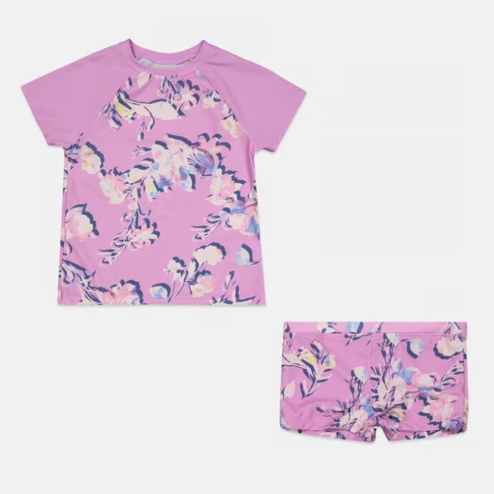Big Girls 2-Pc. Rippling Rose Rash Guard Set